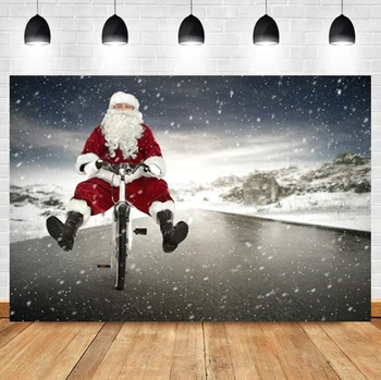 Laeacco Зимний Рождественский фон в виде Снежинки Семейный Декор Велосипед Санта Клауса Фотофон на День рождения для фотостудии