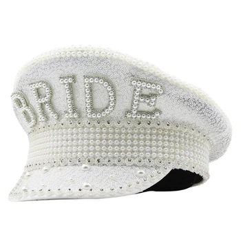 Свадебная шляпа Капитанская шляпа с кристаллами, жемчугом, шляпа для свадьбы, шляпа для девушки, шляпа для карнавалов, музыкальный фестиваль, прямая поставка