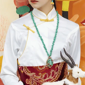 Белая Тибетская Одежда Женская Рубашка С Длинными Рукавами И Воротником-стойкой, Верхняя Одежда С Низом