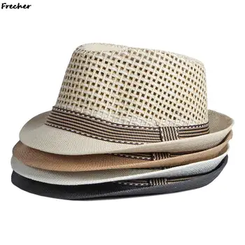Британские мужские Пляжные солнцезащитные шляпы Летняя Ковбойская фетровая шляпа Ретро Джазовая шляпа Дышащие соломенные кепки Уличная Панама Мужчина Джентльмен Праздничная шляпа от солнца