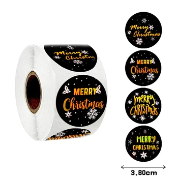 100-500 шт 1,5-дюймовых наклеек Merry Christmas из черного золота, этикеток для печати конвертов, праздничных украшений, детских подарков, упакованных канцелярских наклеек