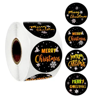 100-500 шт 1,5-дюймовых наклеек Merry Christmas из черного золота, этикеток для печати конвертов, праздничных украшений, детских подарков, упакованных канцелярских наклеек 5