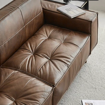 Простой кожаный диван, легкий роскошный итальянский минималистичный кожаный диван для гостиной на троих человек