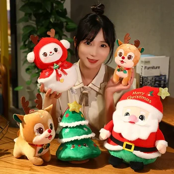 16 см Кавайные Рождественские Плюшевые Куклы Рождественская Елка Декор Новогоднее Украшение Северный Олень Снеговик Санта Клаус Стоящая Кукла Navidad 2023