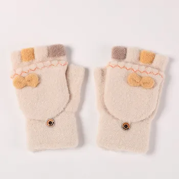 Утепленные Шерстяные перчатки без пальцев в осенне-зимнем стиле с текстурным оформлением Для женщин, зимние теплые вязаные варежки-трансформеры