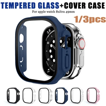 1/3 упаковки стекла + чехол для умных часов Apple Watch Ultra с ремешком 49 мм, бампер для ПК + Защитная пленка для экрана, закаленное покрытие, аксессуары серии iwatch