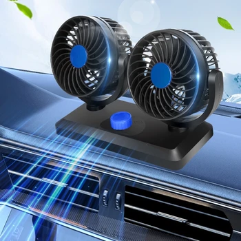 Автомобильный Вентилятор С Двойной Головкой Охлаждения Портативный Установленный На Автомобиле Вращающийся На 360 Градусов Автоматический Настольный Вентилятор Campervan С 2-Скоростным Сильным Ветром