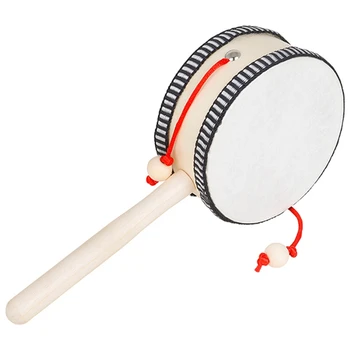 Деревянный барабан-погремушка с ручным приводом, учебные пособия для детей раннего возраста, музыкальный инструмент-погремушка, бубен, 4 дюйма 0