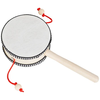 Деревянный барабан-погремушка с ручным приводом, учебные пособия для детей раннего возраста, музыкальный инструмент-погремушка, бубен, 4 дюйма 2