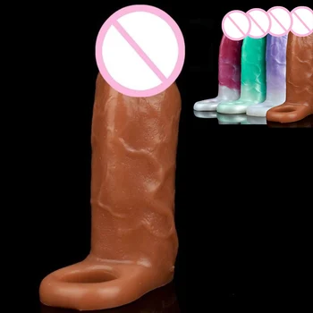 Приятный для кожи силиконовый рукав для пениса, замок для клетки члена целомудрия, кольцо для спермы, секс-игрушки для увеличения пениса, задержка эякуляции, секс-игрушки