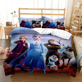 Комплект постельного белья из трех частей с мультяшным принтом замороженной Эльзы, чехол с наволочкой для детей или взрослых King Queen в натуральную величину Twin Size