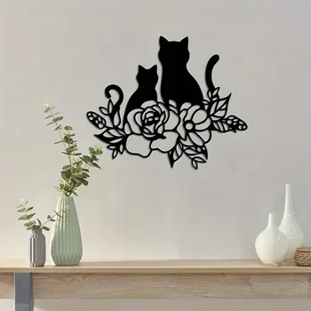 CIFbuy 1 шт. Металлическая вывеска для любителей кошек, Настенное искусство для любителей кошек с цветами, Металлическая вывеска для любителей домашних животных, Вывеска для декора домашней комнаты, Настенное искусство из металла