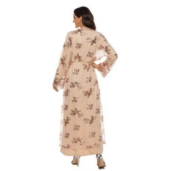 2023 Платье Islam Abaya Дубай Мусульманский халат с открытой спиной, расшитый блестками, Макси-платья для женщин, летние Сексуальные 3