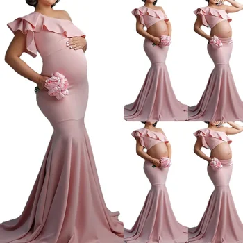 Элегантный темпераментный стиль фотографии, модное сексуальное облегающее платье для беременных с открытыми плечами, кружевное платье без рукавов