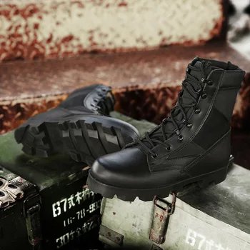 Мужские военные ботинки, большие размеры, армейские походные ботинки с высоким берцем на шнуровке, Тренировочные походные ботинки для кемпинга, Zapatos Para Hombres