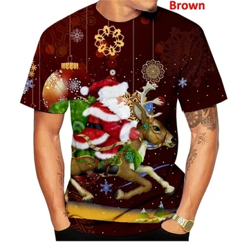 Летние мужские Рождественские футболки с 3D-принтом Санта-Снеговика, Забавный тренд, уличная индивидуальность, О-образный воротник, Короткий рукав, Мешковатый топ большого размера 0