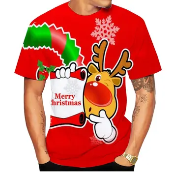 Летние мужские Рождественские футболки с 3D-принтом Санта-Снеговика, Забавный тренд, уличная индивидуальность, О-образный воротник, Короткий рукав, Мешковатый топ большого размера 1