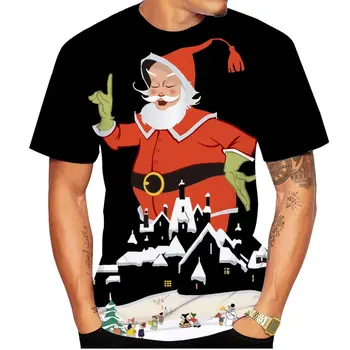 Летние мужские Рождественские футболки с 3D-принтом Санта-Снеговика, Забавный тренд, уличная индивидуальность, О-образный воротник, Короткий рукав, Мешковатый топ большого размера 2