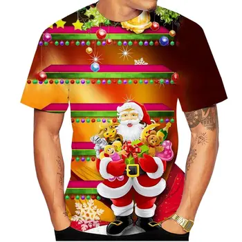 Летние мужские Рождественские футболки с 3D-принтом Санта-Снеговика, Забавный тренд, уличная индивидуальность, О-образный воротник, Короткий рукав, Мешковатый топ большого размера 3