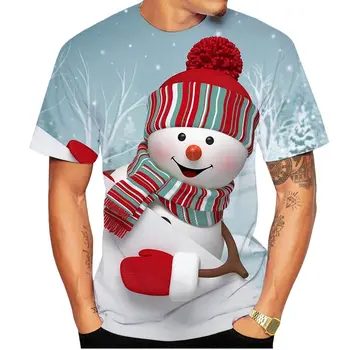 Летние мужские Рождественские футболки с 3D-принтом Санта-Снеговика, Забавный тренд, уличная индивидуальность, О-образный воротник, Короткий рукав, Мешковатый топ большого размера 4