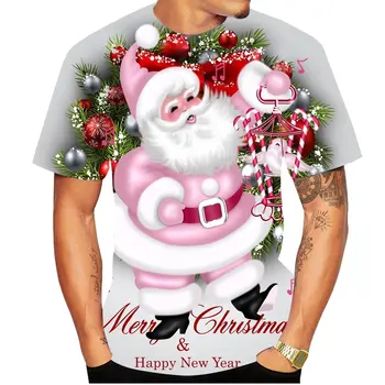 Летние мужские Рождественские футболки с 3D-принтом Санта-Снеговика, Забавный тренд, уличная индивидуальность, О-образный воротник, Короткий рукав, Мешковатый топ большого размера 5