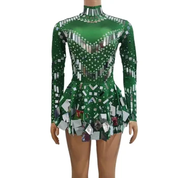 Вечернее платье Raquel Mirror, Зеленое женское эластичное мини-платье, сексуальное вечернее платье для выпускного вечера, женское праздничное платье, сценические костюмы Xieshi