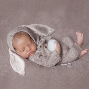 Комбинезон для новорожденных и шапка с большими ушами, набор реквизита для фотосъемки на 0-1 месяц
