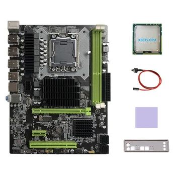 Материнская плата X58 LGA1366 Материнская Плата Компьютера Поддерживает Процессор серии XEON X5650 X5670 С процессором X5675 + Кабель переключения + Термопаста