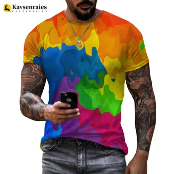 Футболка с 3D принтом Rainbow Paint Splatter, Мужская Женская Модная Повседневная Футболка, Уличная Harajuku Camiseta Hombre, Крутые Топы, Тройники 5