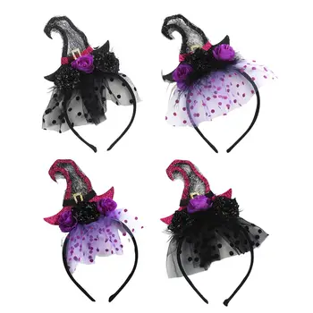 Шляпа ведьмы на Хэллоуин, повязка на голову, эластичный аксессуар для волос, лента для волос, обруч для волос для карнавальной костюмированной вечеринки, реквизит для фотосессии, косплей детей
