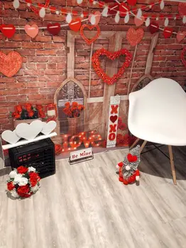 Фон для фотосъемки на День Святого Валентина, кирпичная стена, деревянная дверь, Красная роза, огни в виде сердца любви, декор для фотосъемки на День рождения ребенка 2