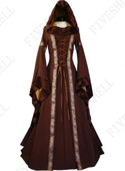 2024 Винтажное женское платье в стиле Ренессанс Викторианской эпохи, готическое платье на шнуровке с капюшоном, платье принцессы для косплея, весенне-летнее женское платье