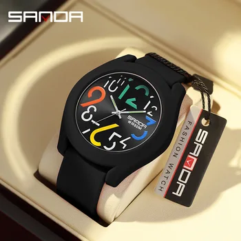 SANDA 9021, студенческие круглые кварцевые часы, модные Креативные Спортивные Водонепроницаемые силиконовые наручные часы для мужчин и женщин, часы в подарок