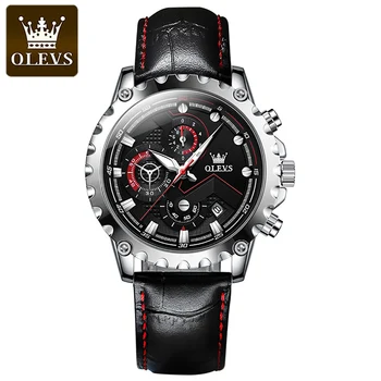 Мужские часы OLEVS, кварцевые часы от ведущего бренда, Многофункциональные мужские спортивные часы с хронографом, Водонепроницаемые деловые наручные часы со светящимся