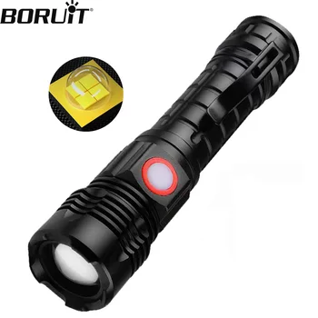 Светодиодные фонари BORUiT высокой мощности, 5 режимов освещения, перезаряжаемый через USB, масштабируемый фонарь, походный фонарь для наружного и аварийного использования