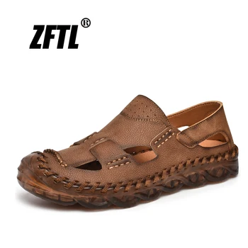 ZFTL Новые мужские сандалии, мужская повседневная пляжная обувь, мужские уличные летние болотные сандалии, нескользящие мужские сандалии из натуральной кожи большого размера