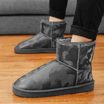 Зимние ботинки Мужские, утепленные хлопчатобумажные ботинки с флисовой подкладкой, Мужские короткие ботинки, хлопчатобумажные ботинки, Хлопчатобумажная обувь для мужчин