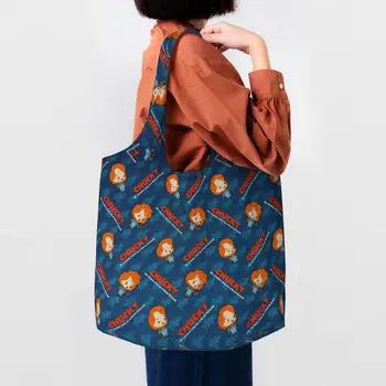 Многоразовая хозяйственная сумка с рисунком Good Guys Chucky, женская холщовая сумка-тоут, прочные сумки для покупок в продуктовых магазинах, сумка для фотографий