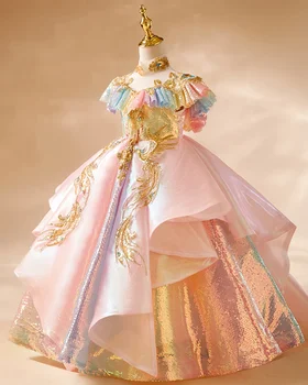 Благородное платье Принцессы для маленьких девочек 2023 года, Новое Темпераментное Детское Платье Высокого класса для девочек, Ведущее Шоу Trail Piano Performance Dress