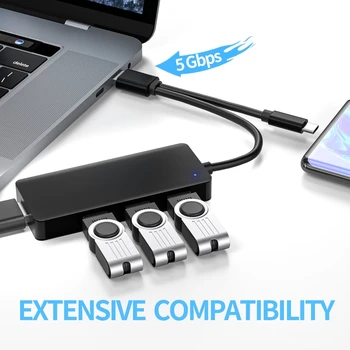 USB-концентратор, 4-портовый Ультратонкий USB-концентратор для передачи данных с 2-полосным USB-кабелем Type-c USB для Ноутбука для 3