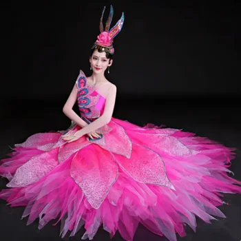 розовое современное платье для танцев в цветочек для женщин, красивые танцевальные костюмы, праздничная танцевальная одежда, новогодняя одежда для танцовщиц.