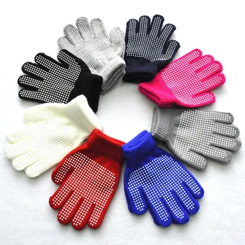 Эластичные детские перчатки, противоскользящие резиновые вязаные перчатки для детей, уличные шерстяные вязаные толстые перчатки, варежки с пятью пальцами