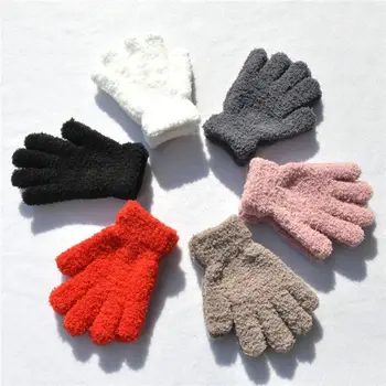 Зимние теплые детские перчатки Детские Эластичные варежки для мальчиков и девочек Перчатки с полными пальцами