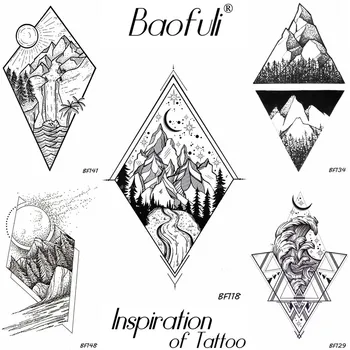 Временные татуировки с геометрическими звездами BAOFULI, черные водонепроницаемые татуировки, Звездный полумесяц, Ледник, Лес, река, наклейки с татуировками в стиле боди-арт
