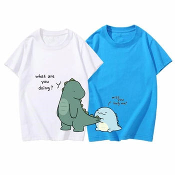 Летние хлопковые футболки с короткими рукавами для семьи, одежда для папы, мамы, детей, девочек, мальчиков, забавные топы с принтом динозавра, одежда