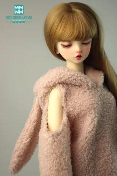 одежда для куклы BJD 58-60 см, игрушки 1/3 SD DD, кукла с подвижным суставом, Модная Плюшевая толстовка с капюшоном, коричнево-розовый, Светло-золотой цвет. 4