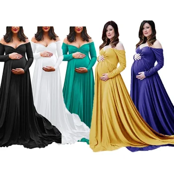 Платье для фотосессии во время беременности, женская одежда для фотосессии во время беременности, платье без плеч с V-образным вырезом и хвостом, платье с широкими распашонками, платье для душа ребенка