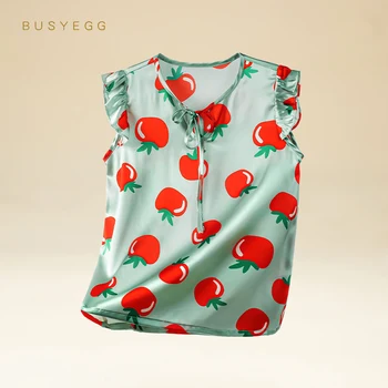 Детский шелковый жилет Fresh little tomato, шорты, комплект домашней одежды для девочек, пижамы из натурального шелка, 2022 новая летняя детская домашняя одежда