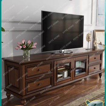 Комбинация ТВ-шкафа из массива дерева Простая гостиная Небольшая квартира Журнальный столик из бревна подставка для телевизора