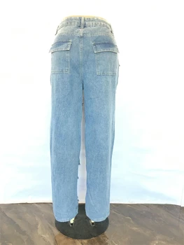 Модные рваные джинсовые брюки с вырезами для женщин, весенняя одежда, джинсы в стиле сафари с карманами спереди, уличная одежда, джинсовые брюки, брюки 5